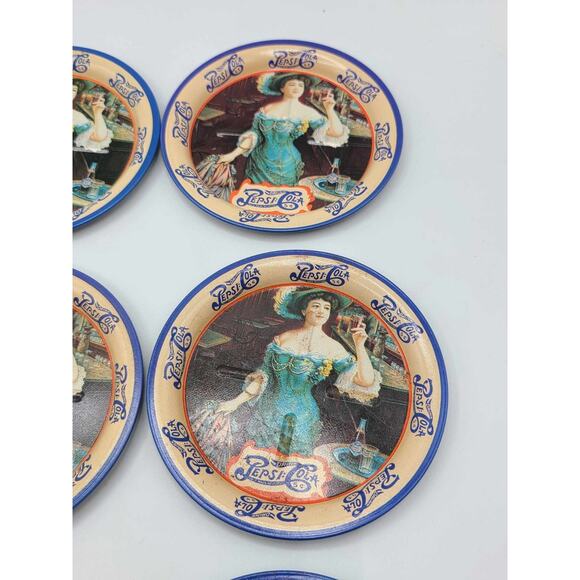 Vintage Victorian Lady Pepsi Cola Tin Coasters Set Of 9 Round 3 1/2 inch - Picture 9 of 13